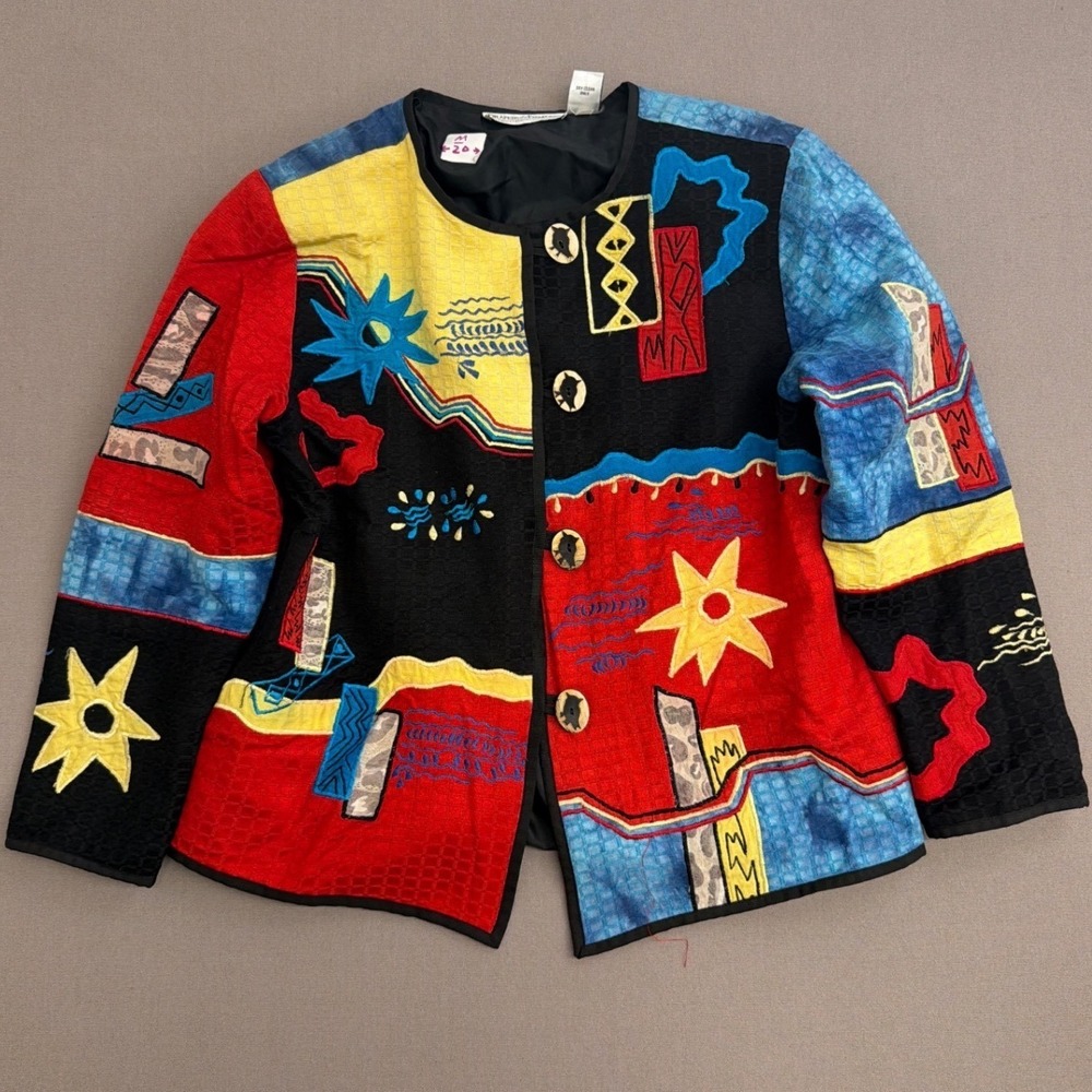 Drapers & Damons Art to Wear Jacket Womens PM Multicolor Abstract Patchwork Vtg